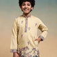 Rajwada Yellow Viscose Silk Embroidered Stitched Kurta Set For Kids