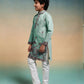 Rajwada Pista Green Viscose Silk Embroidered Stitched Kurta Set For Kids