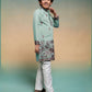 Rajwada Pista Green Viscose Silk Embroidered Stitched Kurta Set For Kids