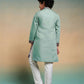 Rajwada Pista Green Viscose Silk Embroidered Stitched Kurta Set For Kids