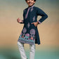 Rajwada Teal blue Viscose Silk Embroidered Stitched Kurta Set For Kids