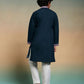Rajwada Teal blue Viscose Silk Embroidered Stitched Kurta Set For Kids