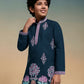 Rajwada Teal blue Viscose Silk Embroidered Stitched Kurta Set For Kids