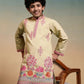 Rajwada Yellow Viscose Silk Embroidered Stitched Kurta Set For Kids