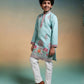Rajwada Sky Blue Viscose Silk Embroidered Stitched Kurta Set For Kids