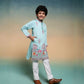 Rajwada Sky Blue Viscose Silk Embroidered Stitched Kurta Set For Kids