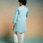 Rajwada Sky Blue Viscose Silk Embroidered Stitched Kurta Set For Kids