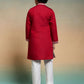 Rajwada Red Viscose Silk Embroidered Stitched Kurta Set For Kids