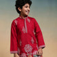 Rajwada Red Viscose Silk Embroidered Stitched Kurta Set For Kids