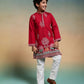 Rajwada Red Viscose Silk Embroidered Stitched Kurta Set For Kids