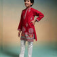 Rajwada Red Viscose Silk Embroidered Stitched Kurta Set For Kids