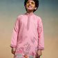Rajwada Pink Viscose Silk Embroidered Stitched Kurta Set For Kids