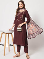  Rajwada - Brown Cotton Printed Stitched Kurta Set