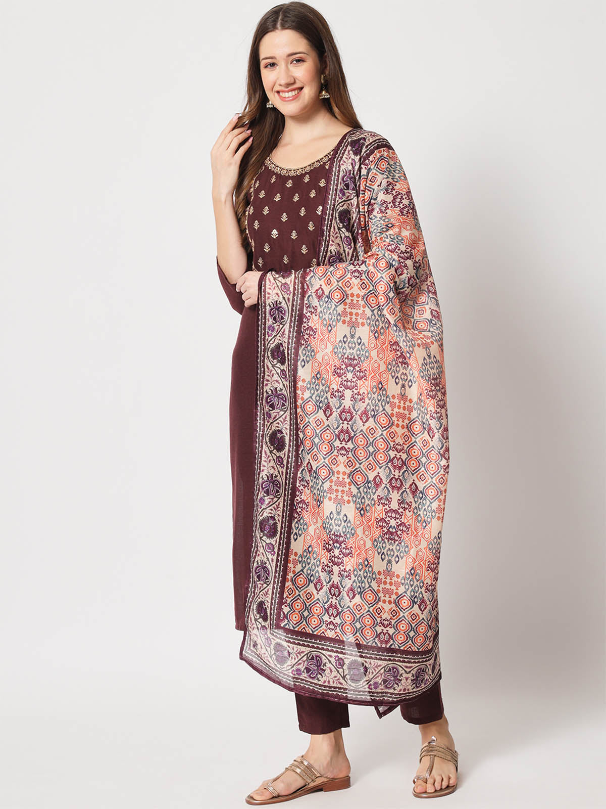  Rajwada - Brown Cotton Printed Stitched Kurta Set