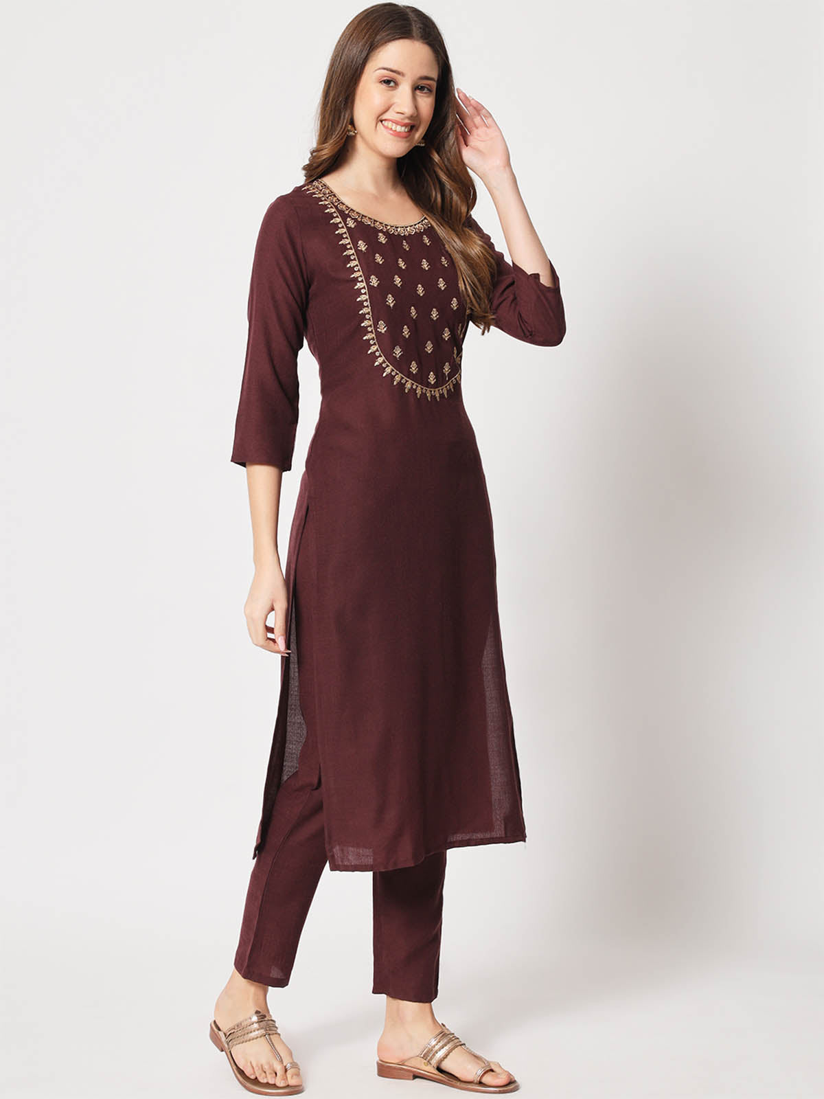  Rajwada - Brown Cotton Printed Stitched Kurta Set