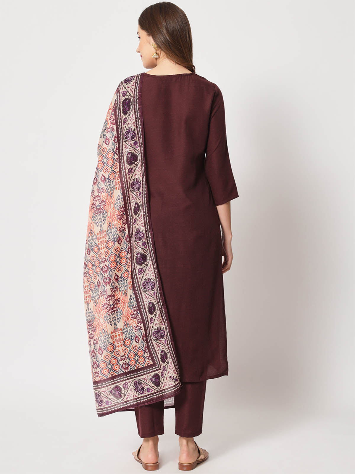  Rajwada - Brown Cotton Printed Stitched Kurta Set