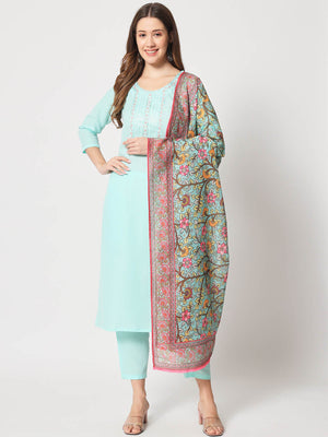  Rajwada - Light Blue Cotton Printed Stitched Kurta Set