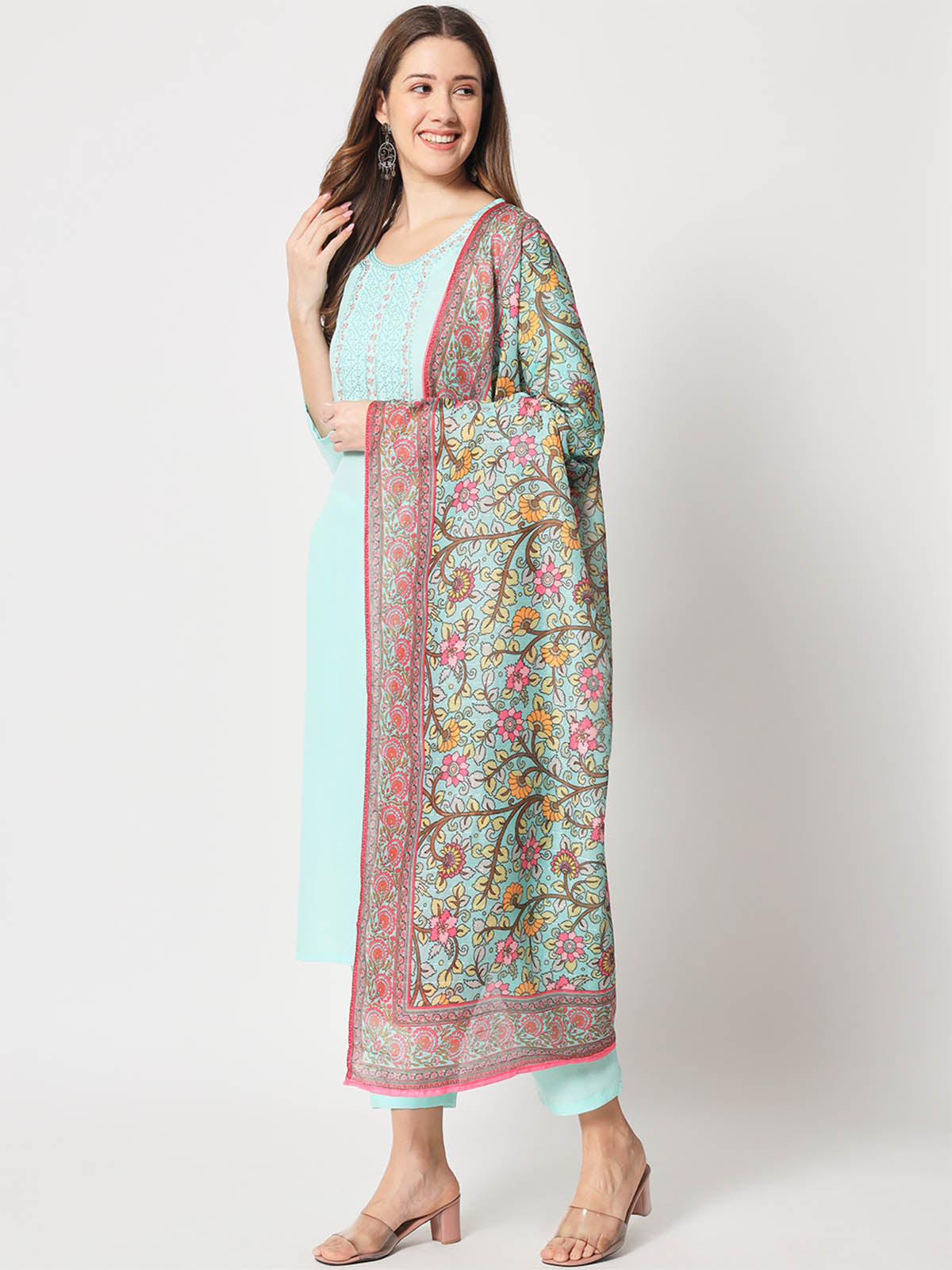  Rajwada - Light Blue Cotton Printed Stitched Kurta Set