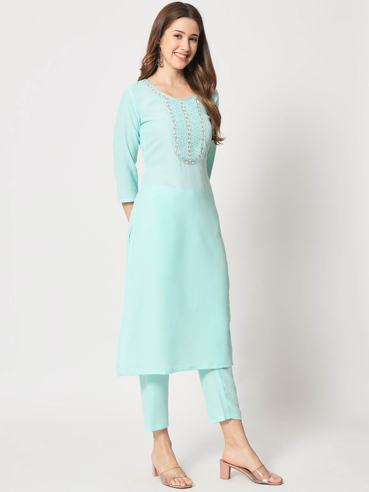  Rajwada - Light Blue Cotton Printed Stitched Kurta Set