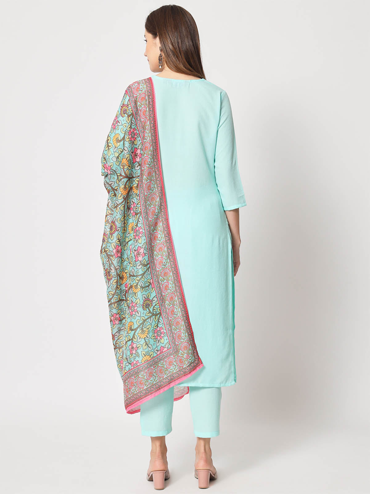  Rajwada - Light Blue Cotton Printed Stitched Kurta Set