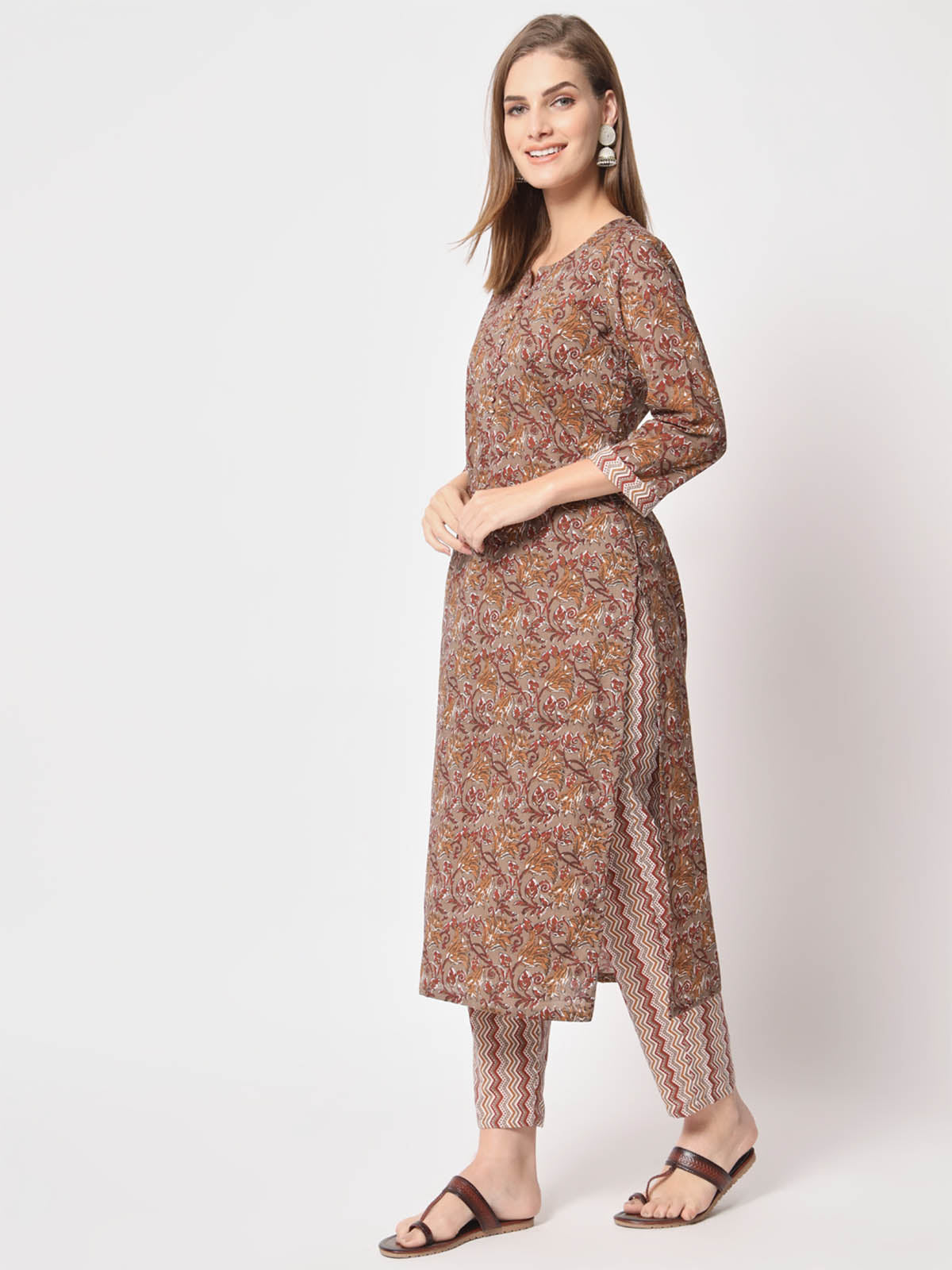  Rajwada - Brown Cotton Printed Stitched Kurta Set