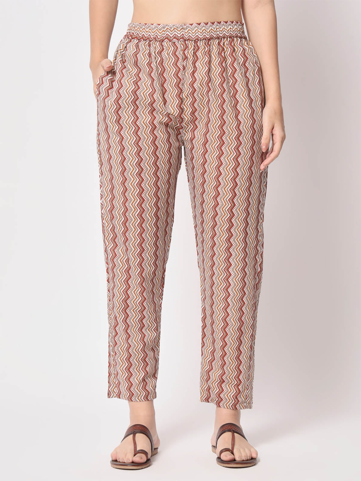  Rajwada - Brown Cotton Printed Stitched Pant
