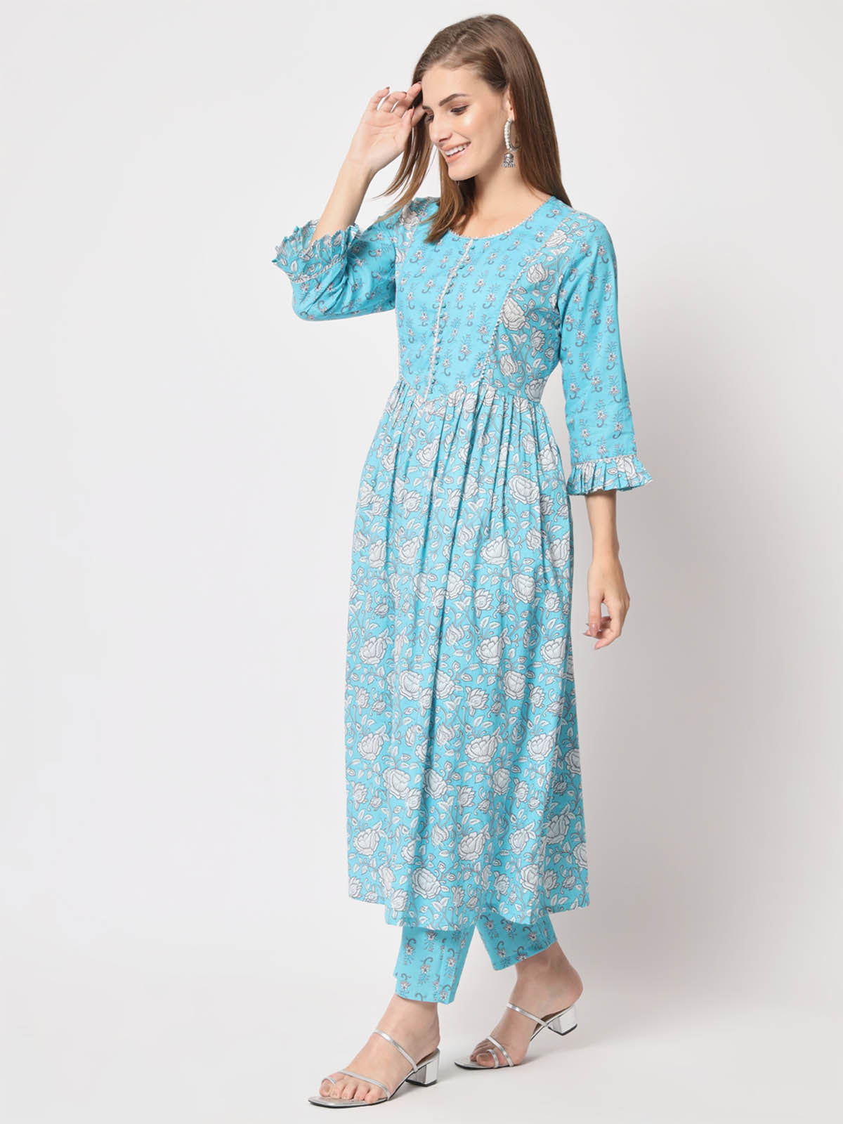  Rajwada - Modern Light Blue Cotton Printed Stitched Kurta Set