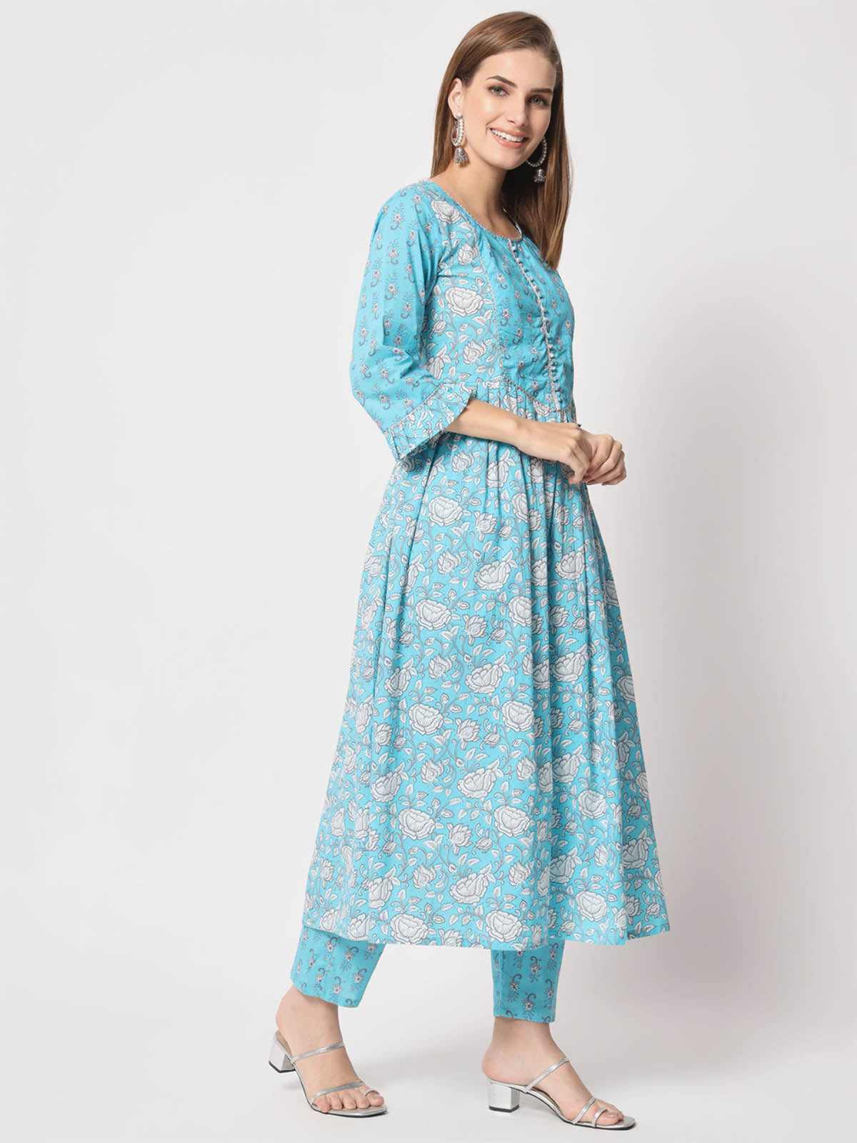 Rajwada - Modern Light Blue Cotton Printed Stitched Kurta Set