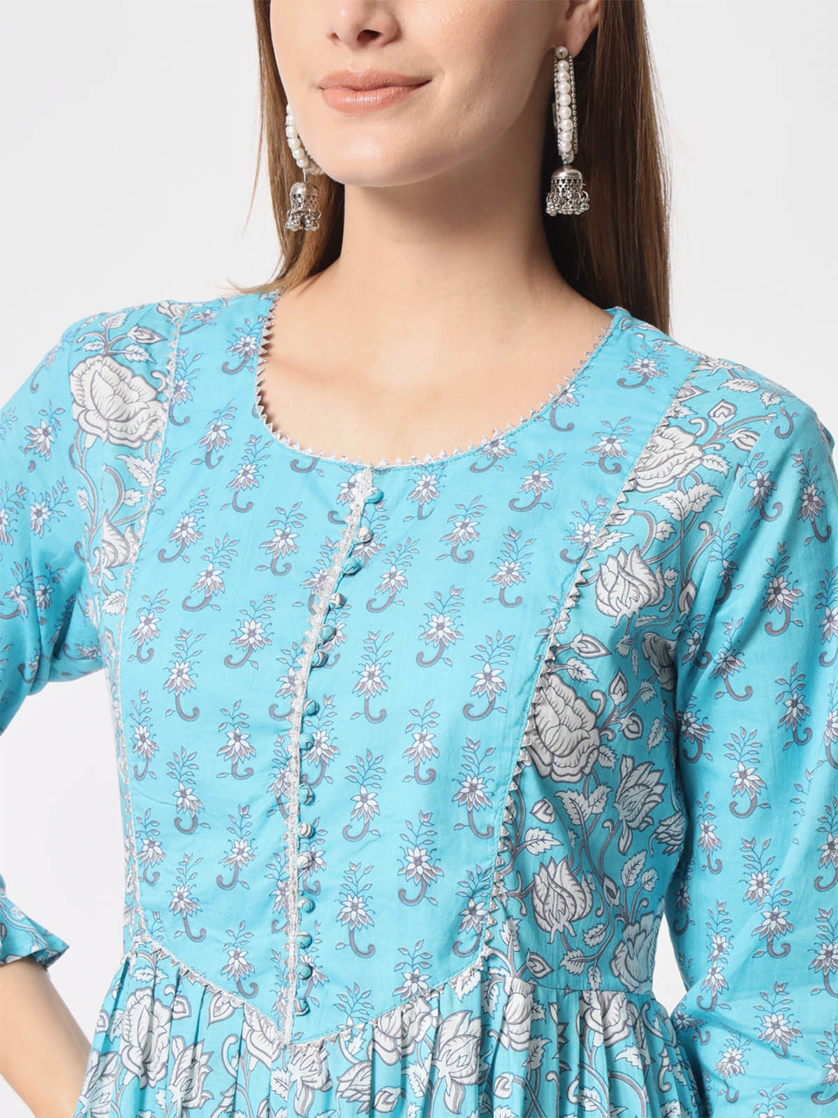  Rajwada - Modern Light Blue Cotton Printed Stitched Kurta Set