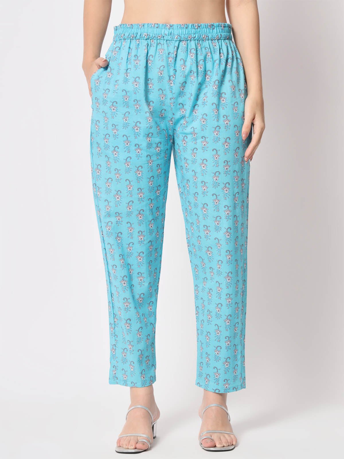  Rajwada - Modern Light Blue Cotton Printed Stitched Pant