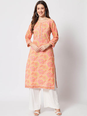  Rajwada - Designer Peach Cotton Printed Stitched Kurta