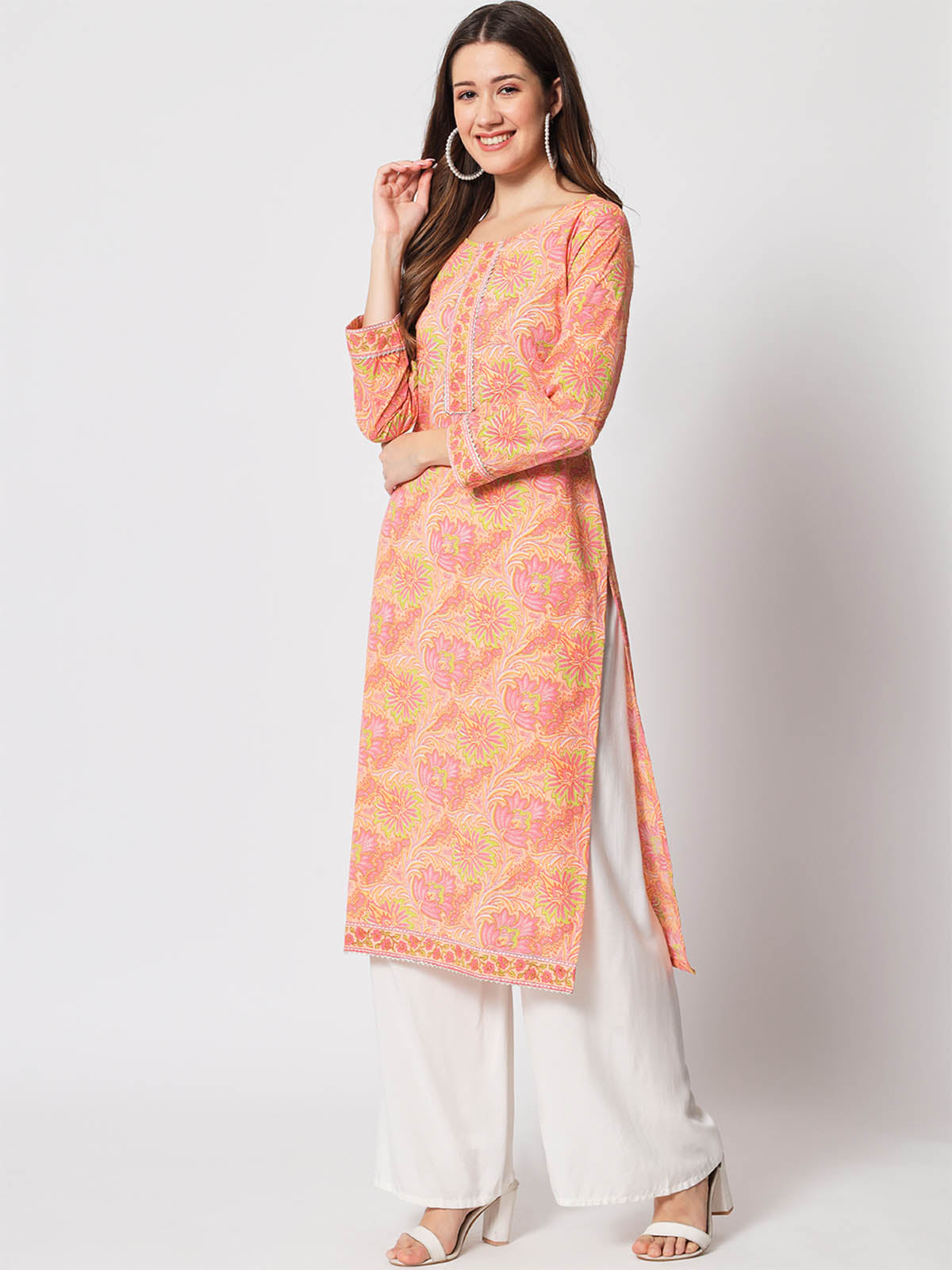  Rajwada - Designer Peach Cotton Printed Stitched Kurta