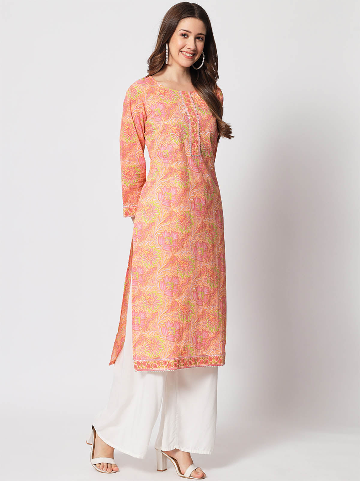  Rajwada - Designer Peach Cotton Printed Stitched Kurta