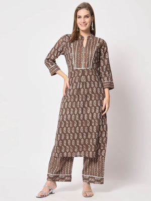 Rajwada - Stunning Brown Cotton Printed Stitched Kurta Set