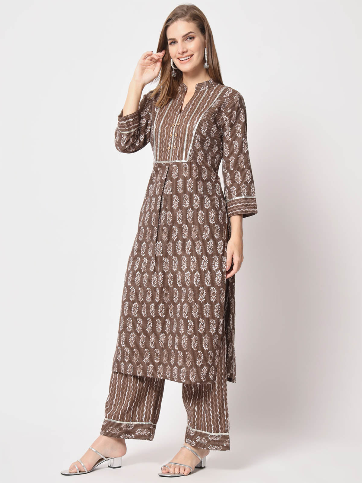  Rajwada - Stunning Brown Cotton Printed Stitched Kurta Set