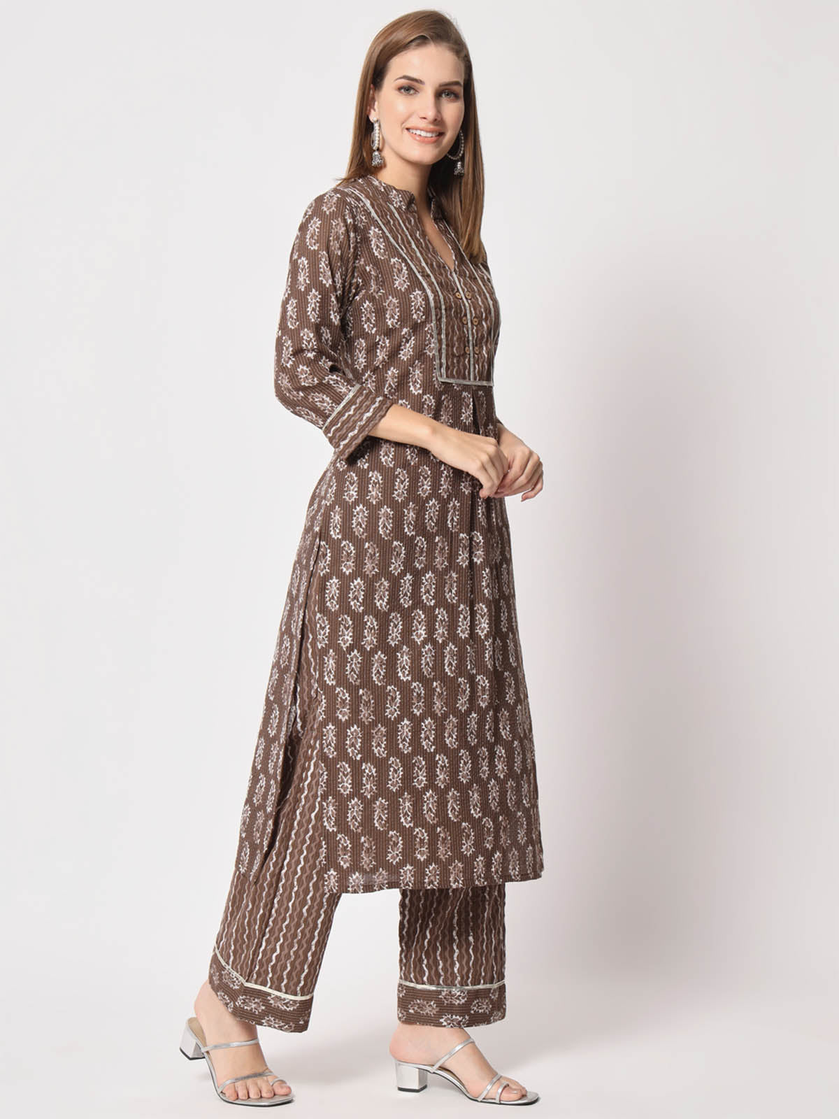  Rajwada - Stunning Brown Cotton Printed Stitched Kurta Set
