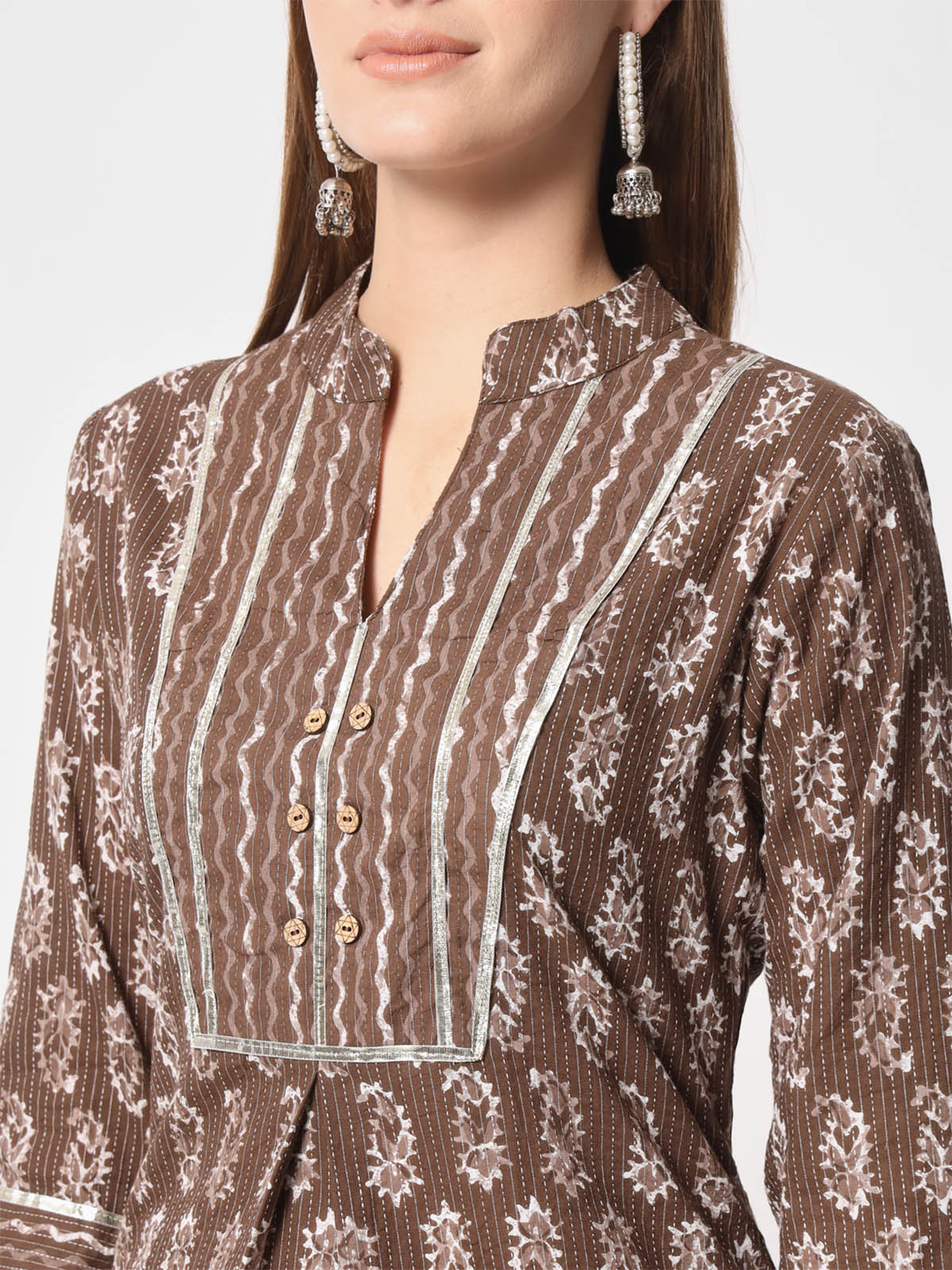  Rajwada - Stunning Brown Cotton Printed Stitched Kurta Set
