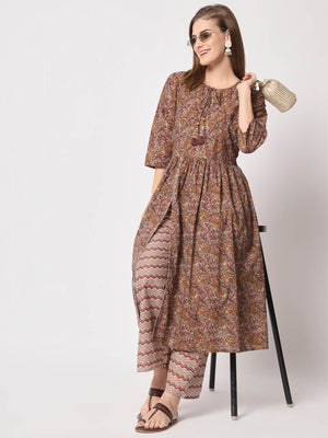  Rajwada - Attractive Brown Cotton Printed Stitched Kurta Set