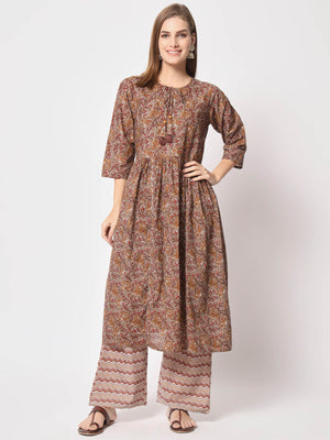  Rajwada - Attractive Brown Cotton Printed Stitched Kurta Set