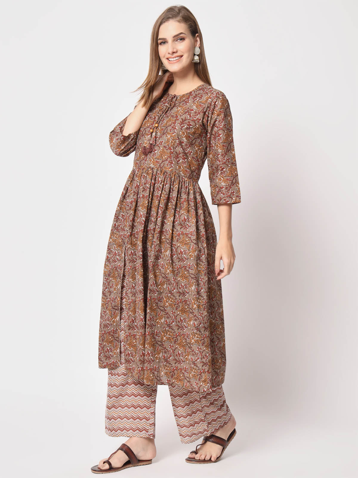  Rajwada - Attractive Brown Cotton Printed Stitched Kurta Set