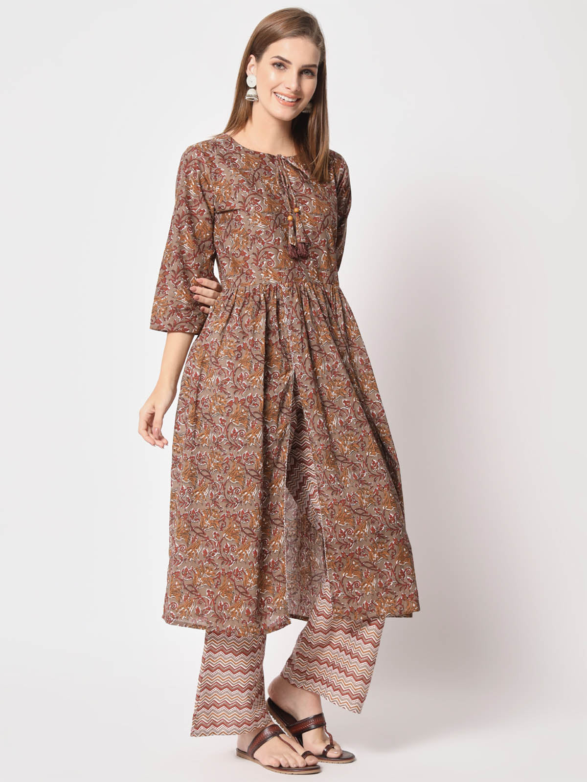  Rajwada - Attractive Brown Cotton Printed Stitched Kurta Set