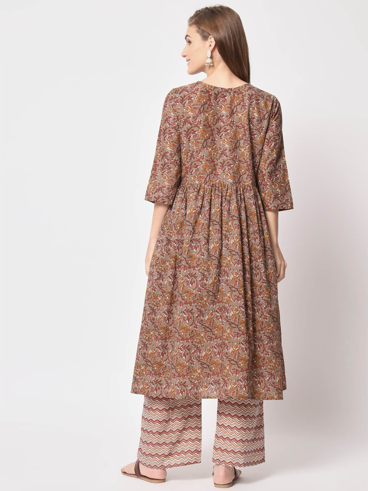  Rajwada - Attractive Brown Cotton Printed Stitched Kurta Set