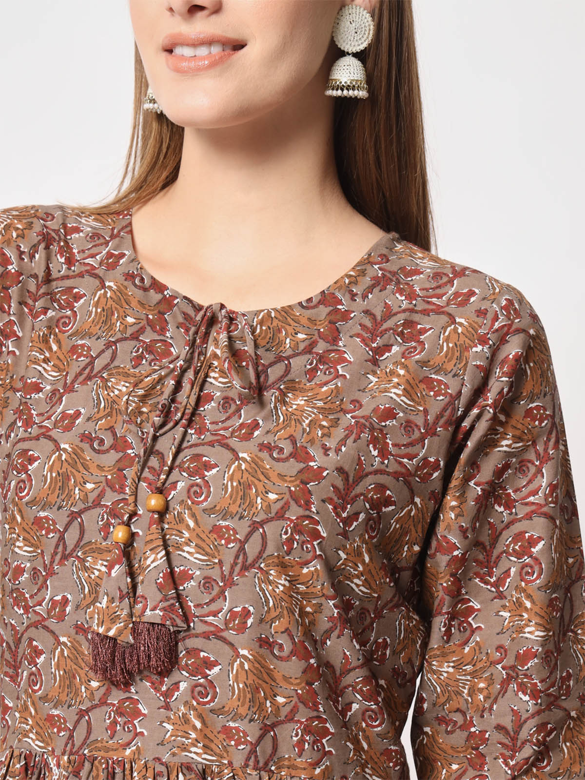  Rajwada - Attractive Brown Cotton Printed Stitched Kurta Set