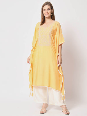 Rajwada - Classic Yellow Silk Blend Embroidered Stitched Kurta Set