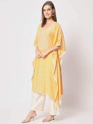 Rajwada - Classic Yellow Silk Blend Embroidered Stitched Kurta Set