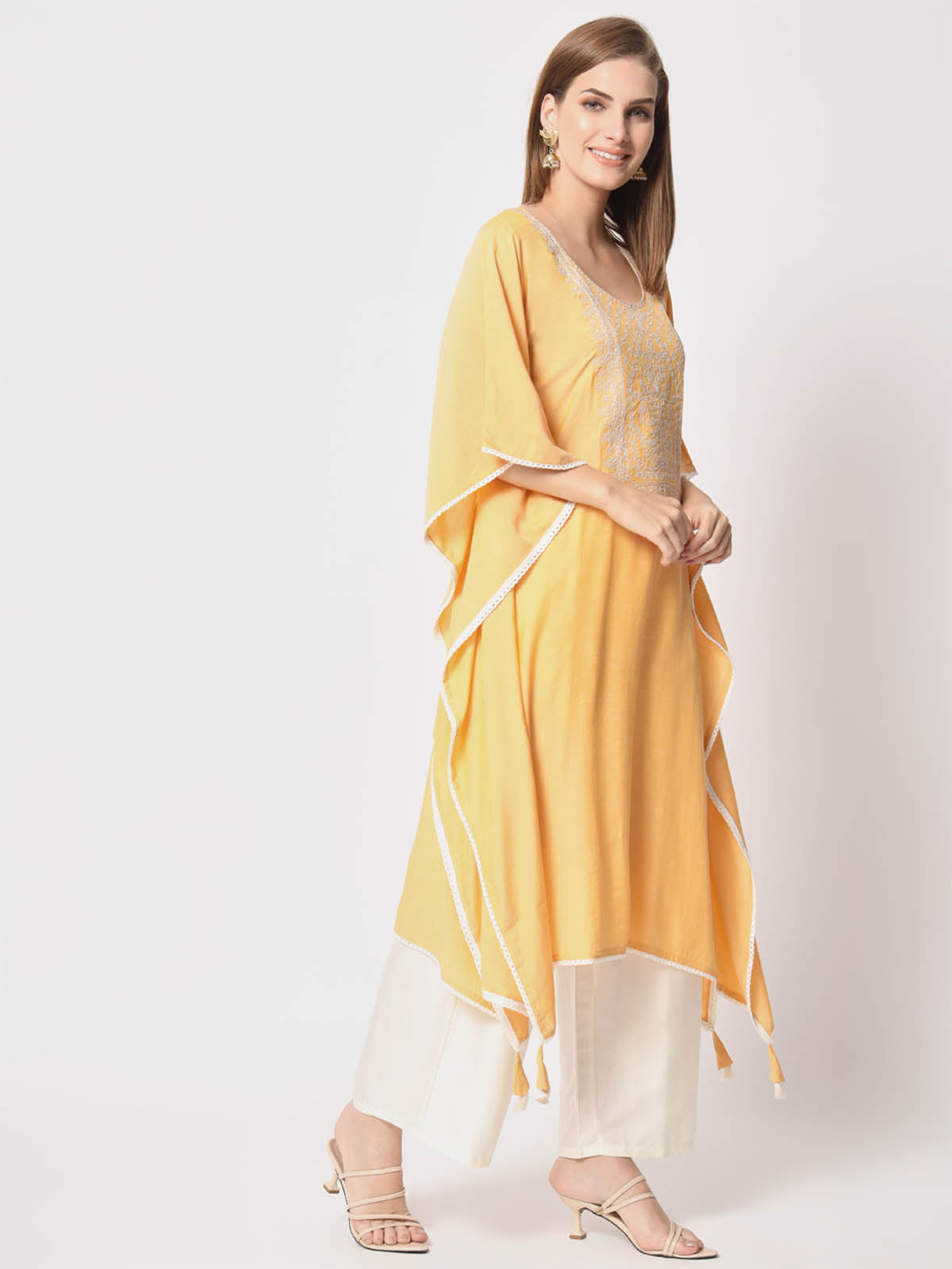 Rajwada - Classic Yellow Silk Blend Embroidered Stitched Kurta Set