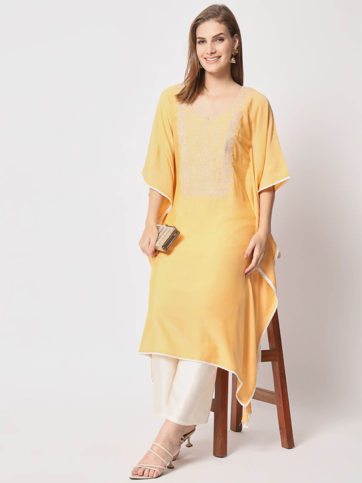 Rajwada - Classic Yellow Silk Blend Embroidered Stitched Kurta Set