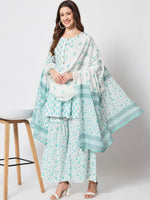  Rajwada - Classic Blue Cotton Printed Stitched Kurta Set