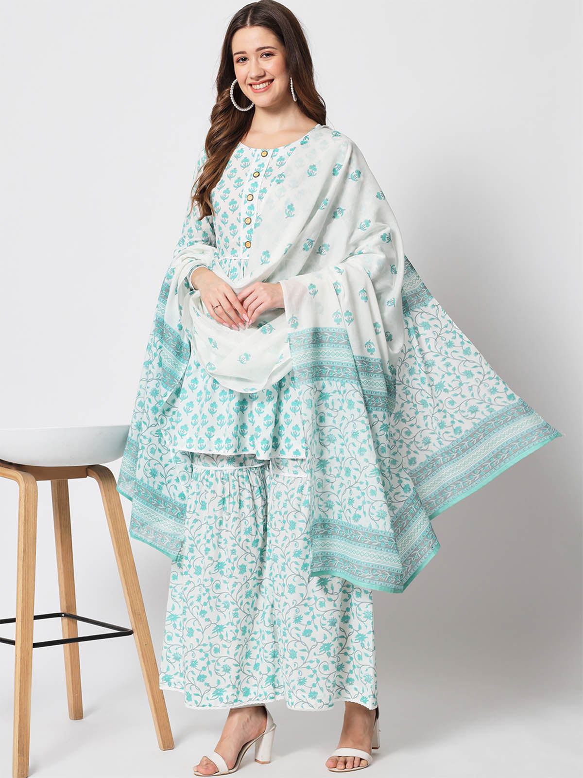  Rajwada - Classic Blue Cotton Printed Stitched Kurta Set