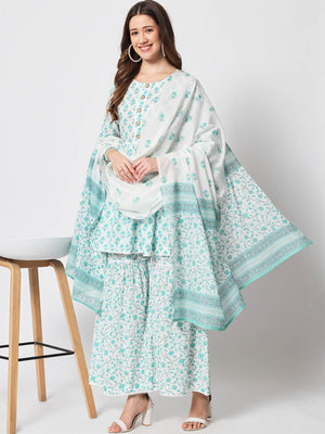  Rajwada - Classic Blue Cotton Printed Stitched Kurta Set